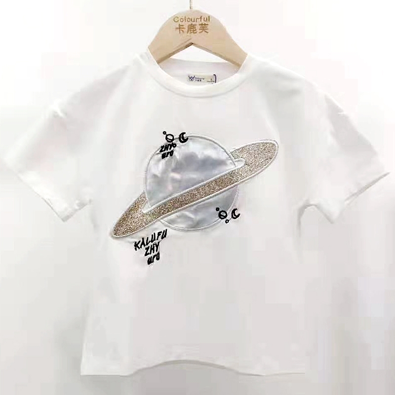 【超级秒杀】卡鹿芙童装 字母星球图案白色T恤 正品保证